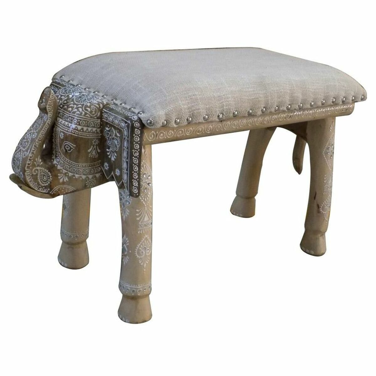 Sittpall DKD Home Decor Elefant Vit Naturell Mangoträ 65 x 31,7 x 38 cm