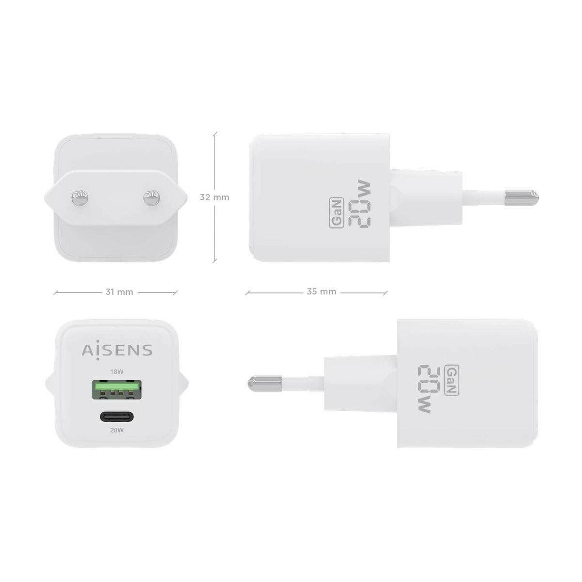 Väggladdare Aisens ASCH-20W2P010-W Vit (1 antal) - 3