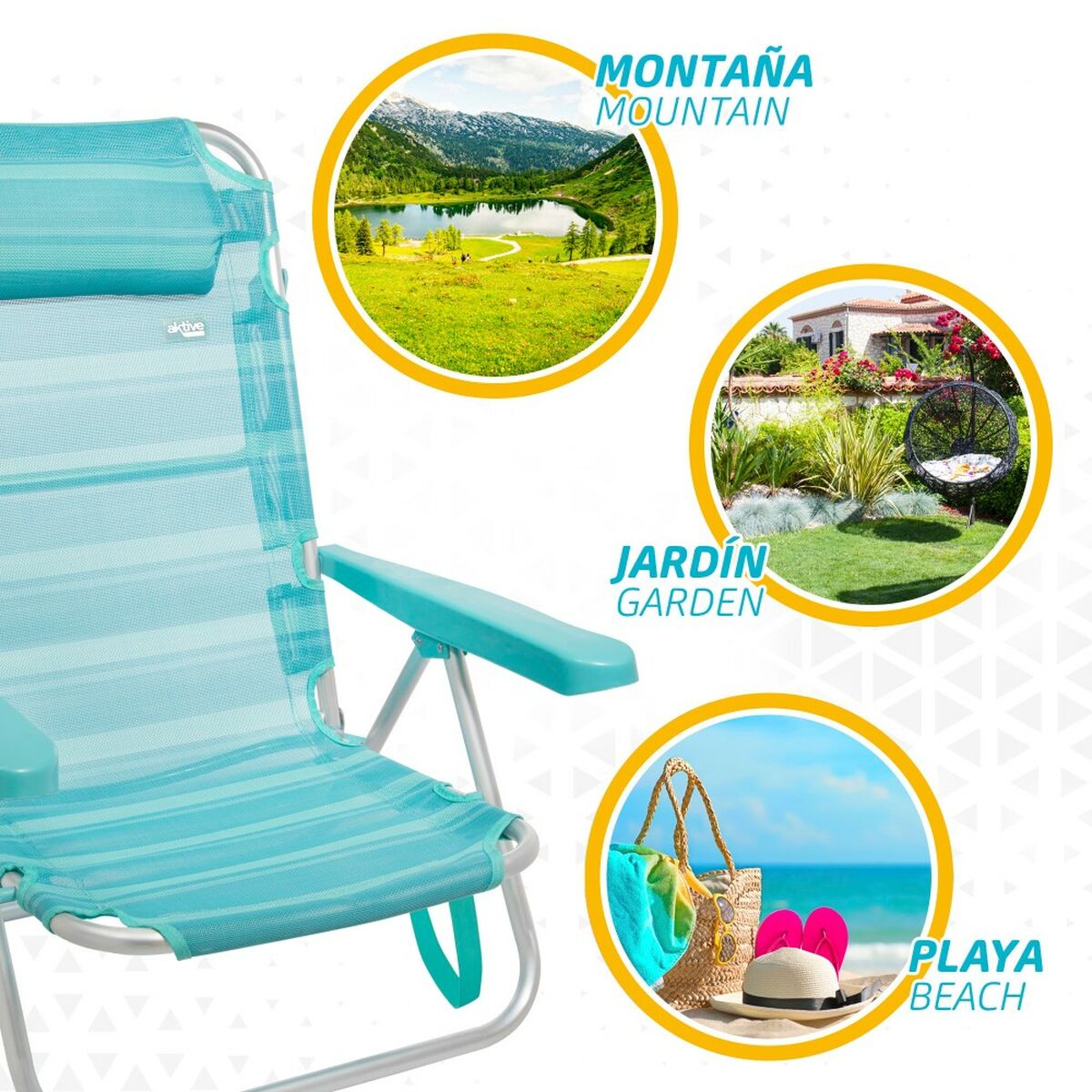 Strandstol Aktive Hopfällbar Turkos 48 x 84 x 46 cm (2 antal) - 3