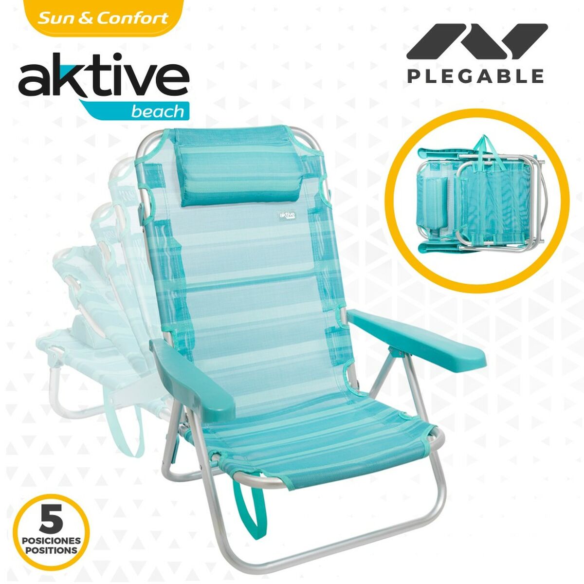 Strandstol Aktive Hopfällbar Turkos 48 x 84 x 46 cm (2 antal) - 5