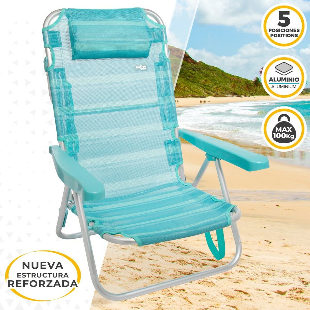 Strandstol Aktive Hopfällbar Turkos 48 x 84 x 46 cm (2 antal) - 6