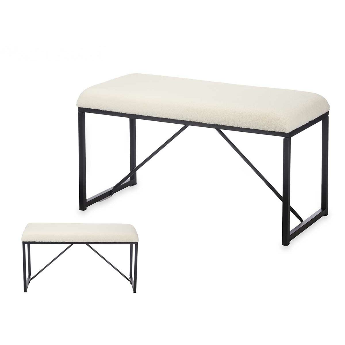 Bänk Gift Decor Vit Metall Tyg 81 x 42 x 38 cm - 2