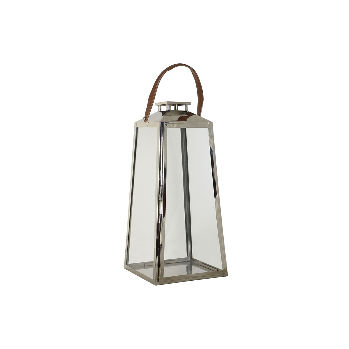 Lykta DKD Home Decor Brun Silvrig Läder Glas Stål Kromad 30 x 30 x 66 cm