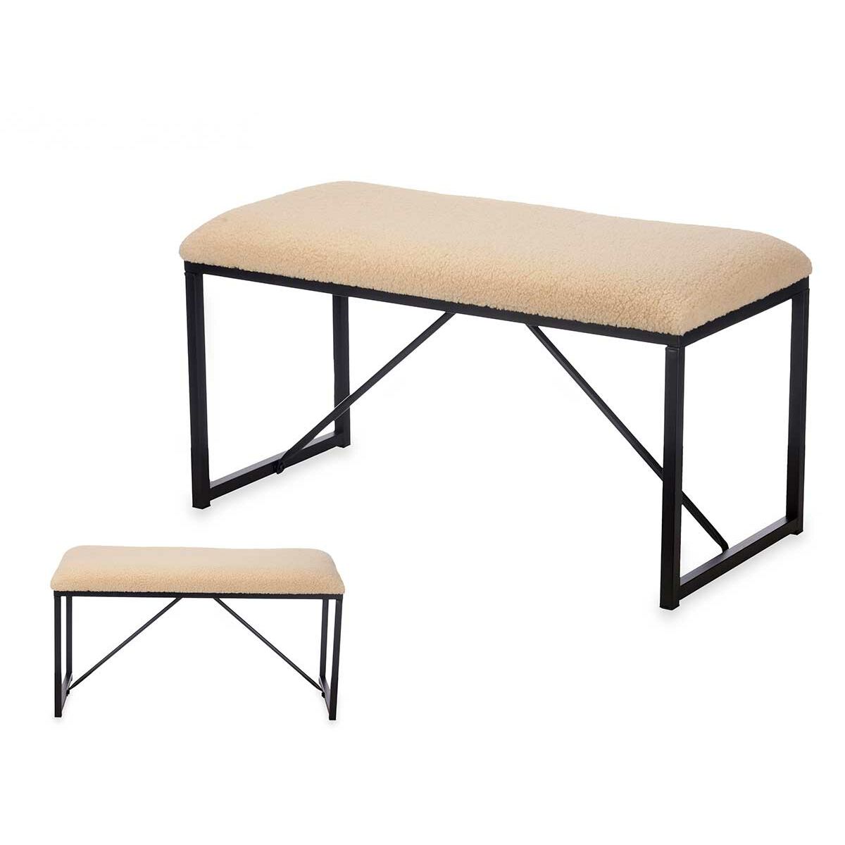 Bänk Gift Decor Beige Metall Tyg 81 x 42 x 38 cm - 2