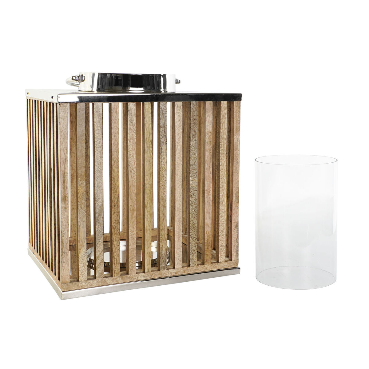 Ljusstakar DKD Home Decor Brun Silvrig Naturell Glas Mangoträ 31 x 31 x 35 cm