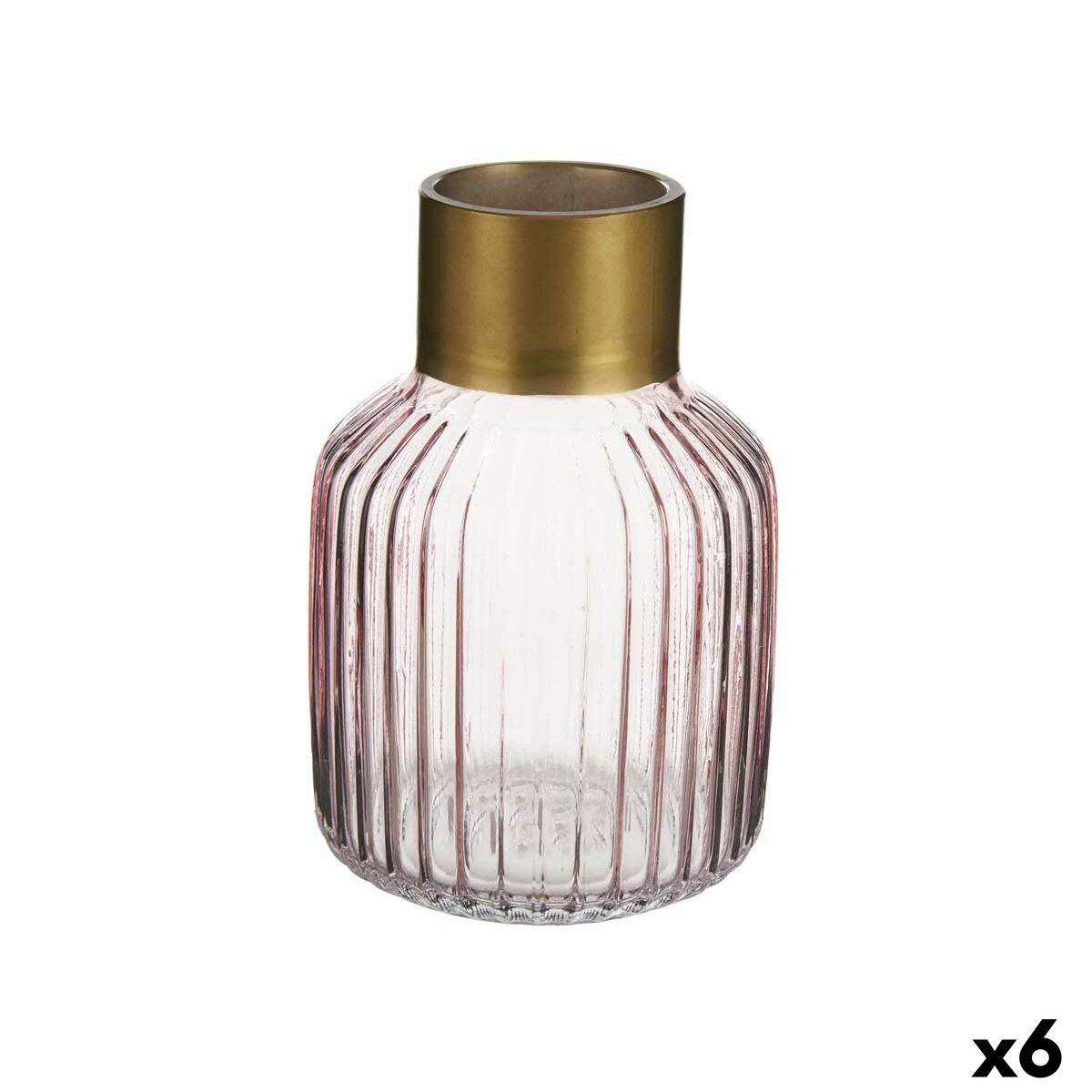 Vas Gift Decor Rosa Gyllene Glas Ränder 12 x 18 x 12 cm (6 antal)