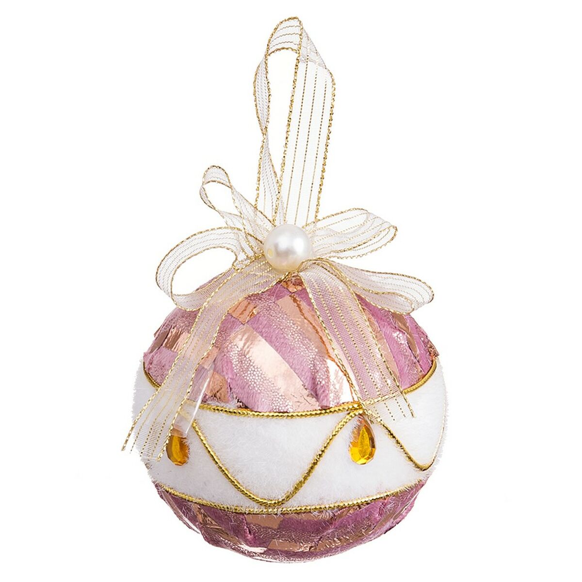 Julgranskulor Vit Rosa Polyfoam Tyg 6 x 6 x 6 cm (6 antal) - 3