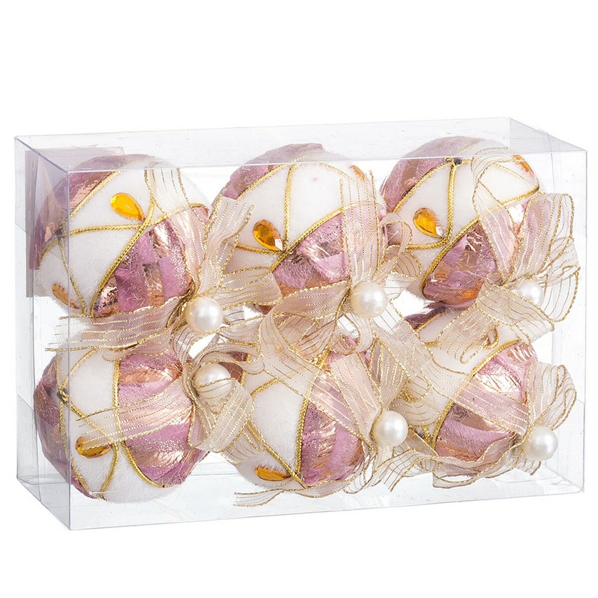 Julgranskulor Vit Rosa Polyfoam Tyg 6 x 6 x 6 cm (6 antal) - 4