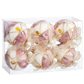 Julgranskulor Vit Rosa Polyfoam Tyg 6 x 6 x 6 cm (6 antal)