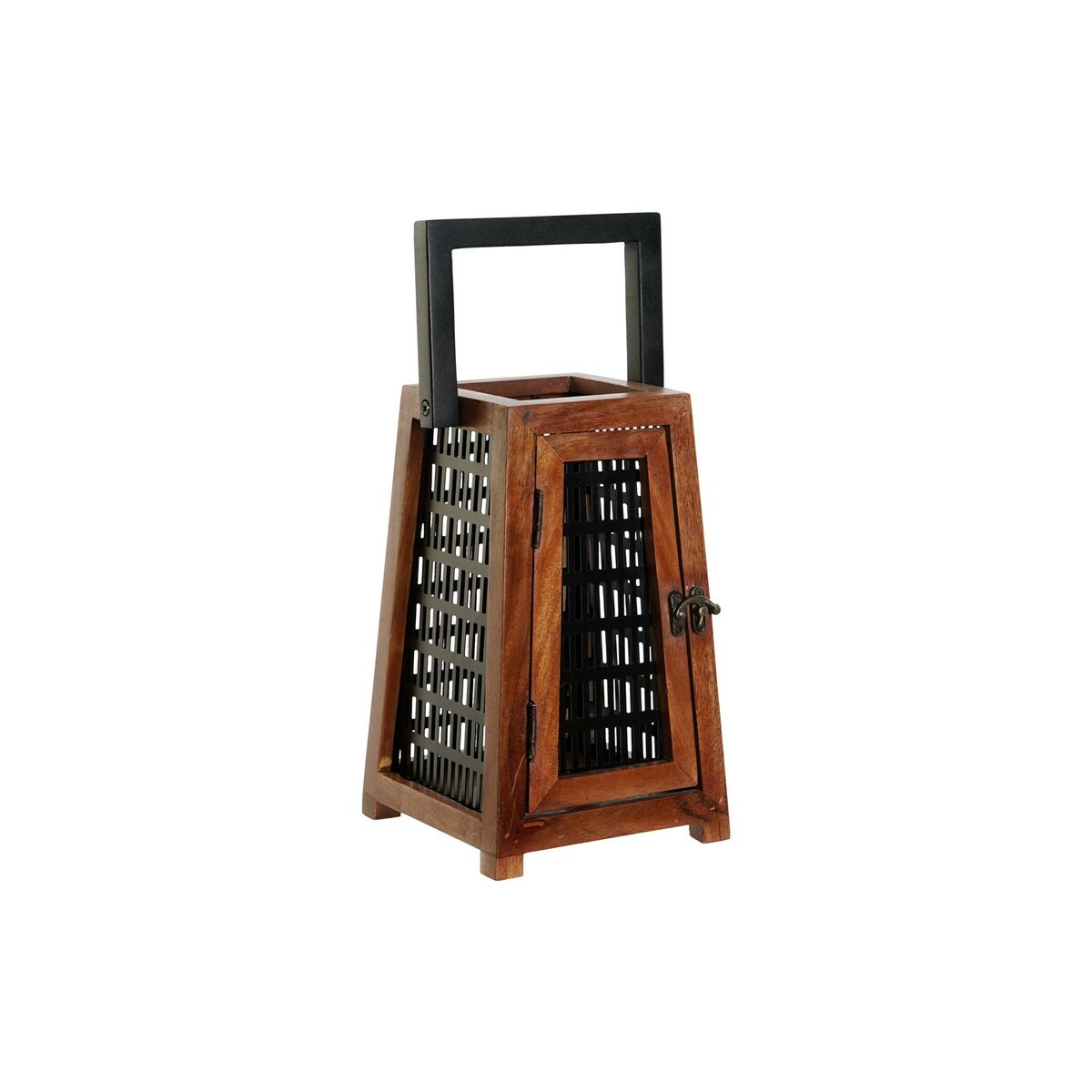 Ljusstakar DKD Home Decor Svart Naturell Metall Mangoträ 15 x 15 x 26 cm