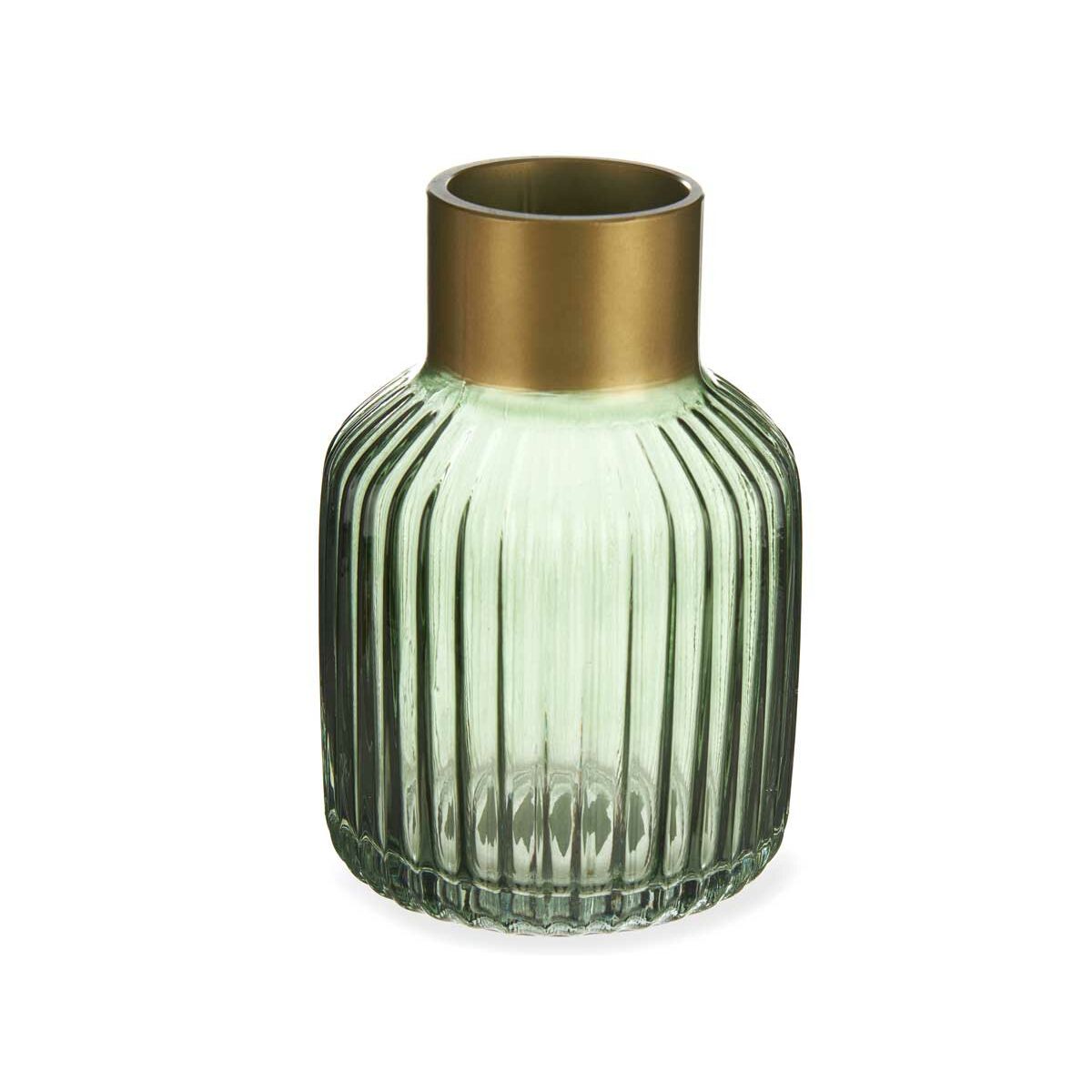 Vas Ränder Grön Gyllene Glas 12 x 18 x 12 cm (6 antal) - 3