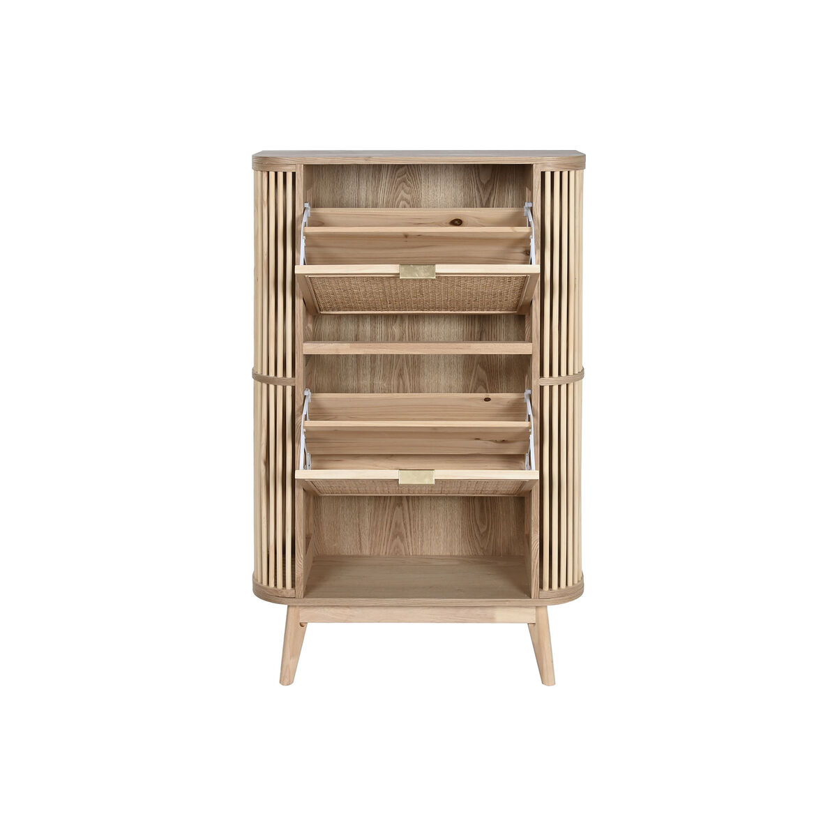 Skoställ Home ESPRIT Gyllene Naturell Rattan Granträ Tropiskt 70 x 29 x 115 cm - 3