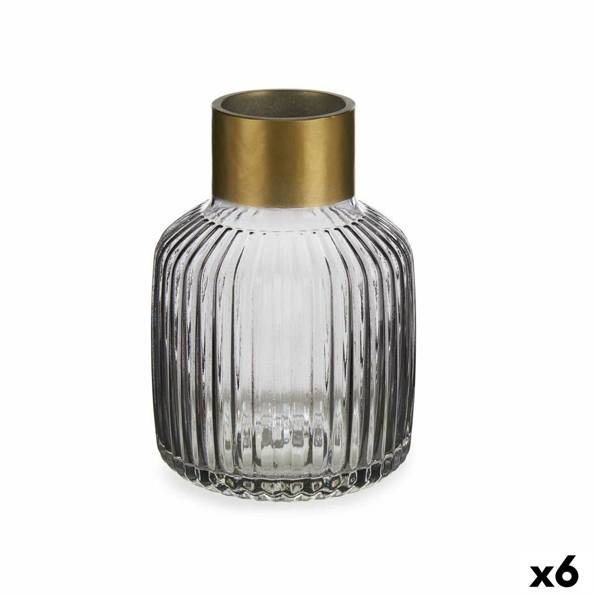 Vas Gift Decor Grå Gyllene Glas Ränder 14,5 x 22 x 14,5 cm (6 antal)