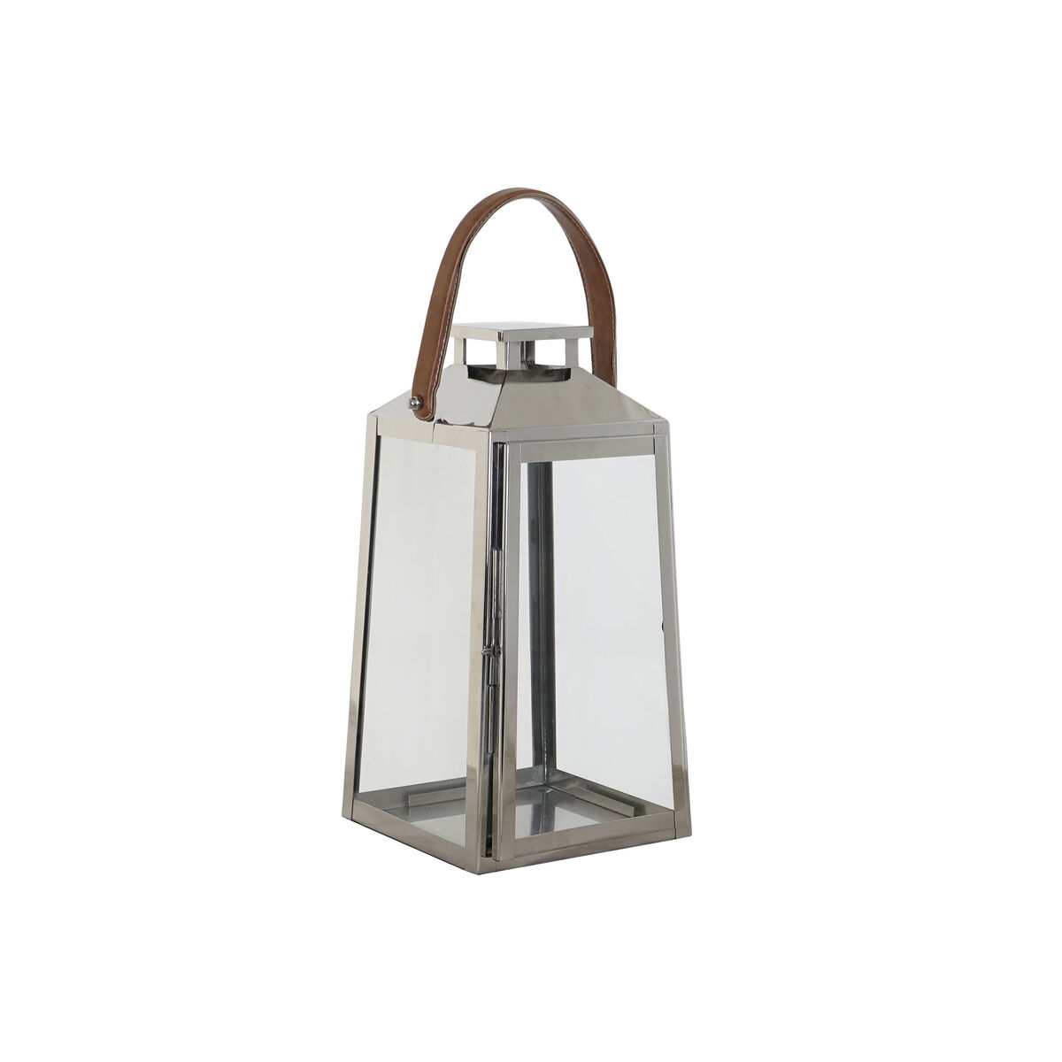 Lykta DKD Home Decor Brun Silvrig Läder Glas Stål Kromad 20 x 20 x 40 cm
