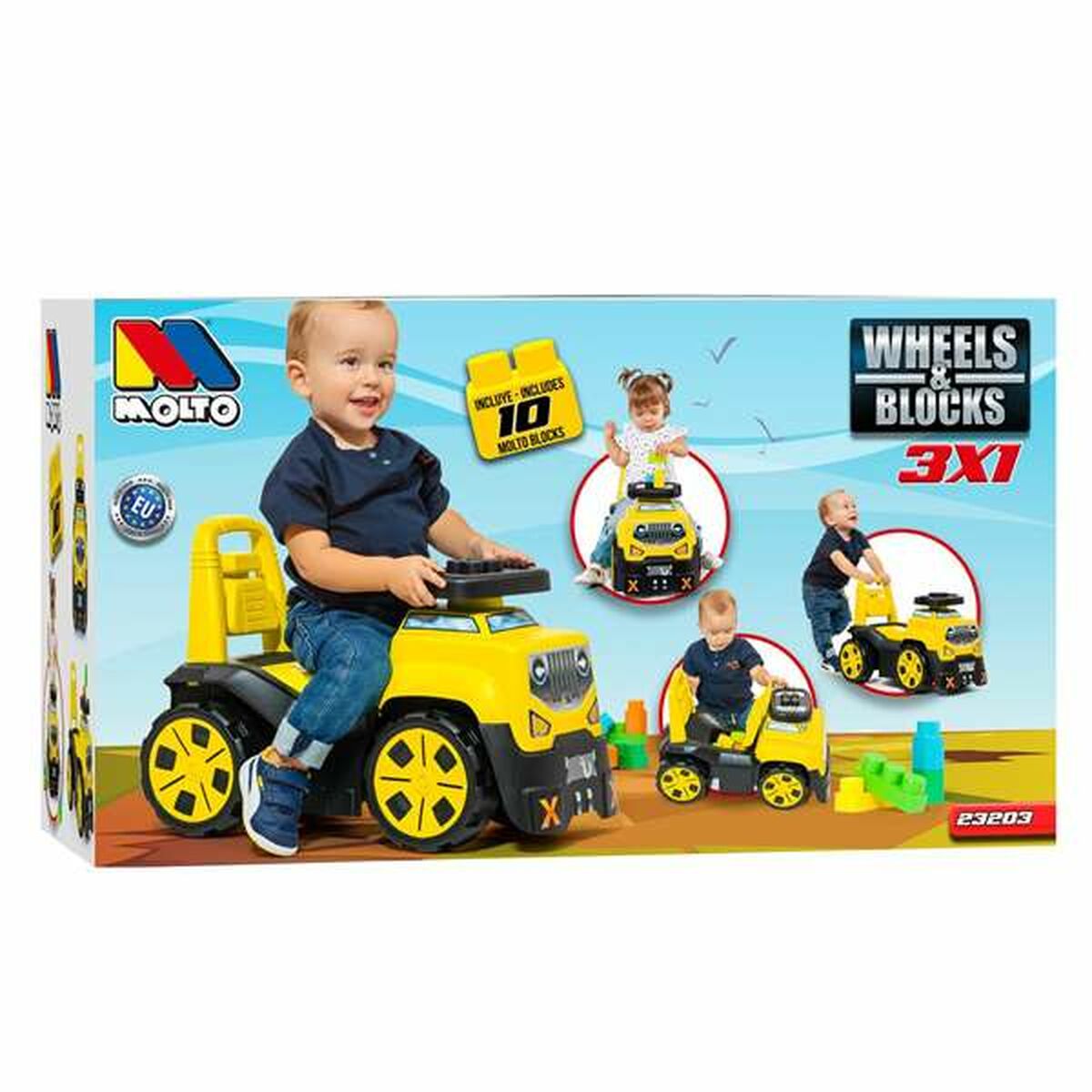 Trehjuling Moltó 3x1 Wheels & Blocks Gul 89 cm 10 Delar - 16