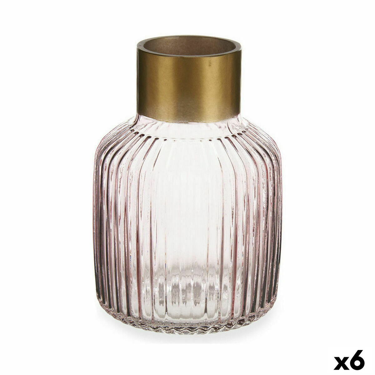 Vas Gift Decor Rosa Gyllene Glas Ränder 14,5 x 22 x 14,5 cm (6 antal) - 4
