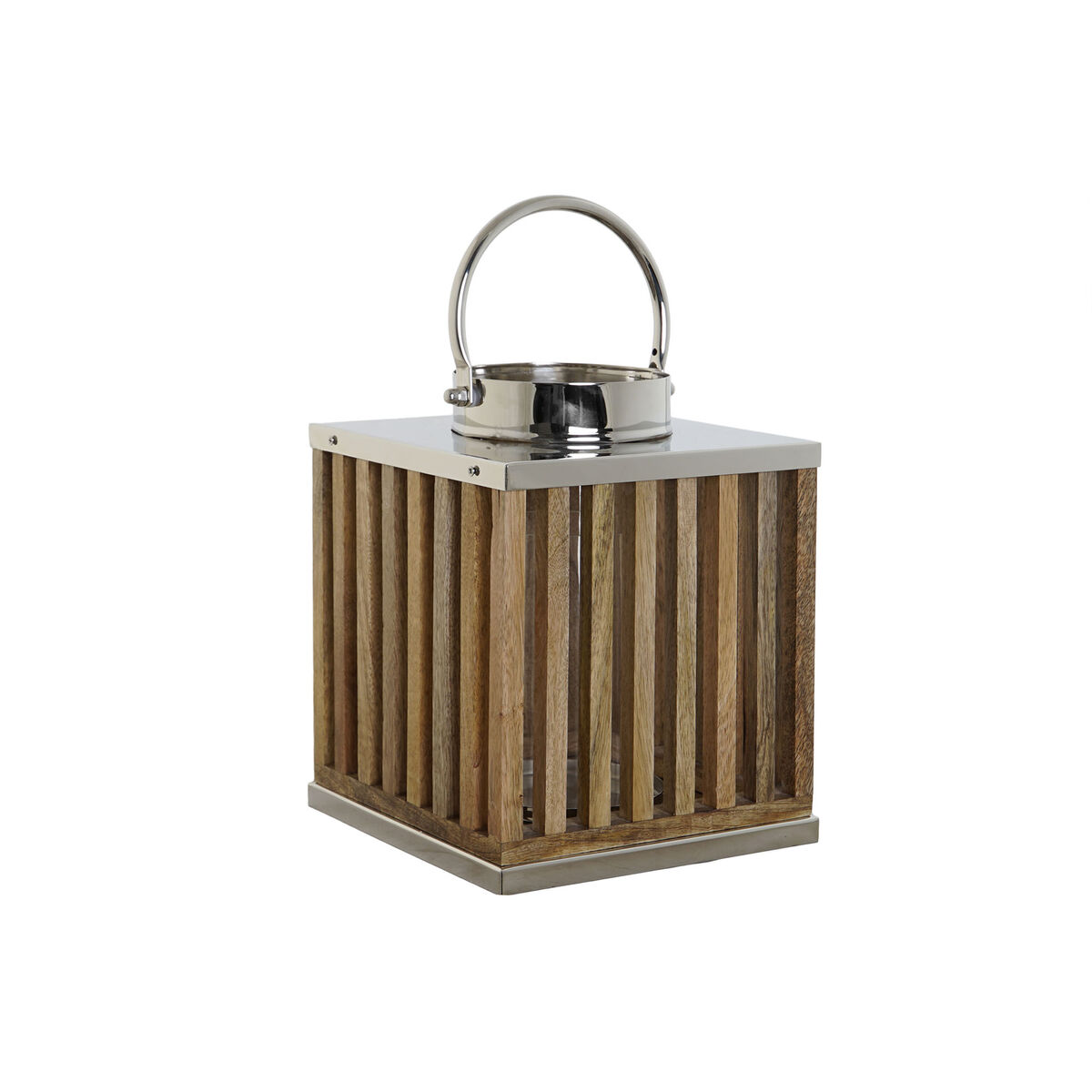 Ljusstakar DKD Home Decor Brun Naturell Glas Mangoträ 21 x 21 x 25 cm (2 Delar)