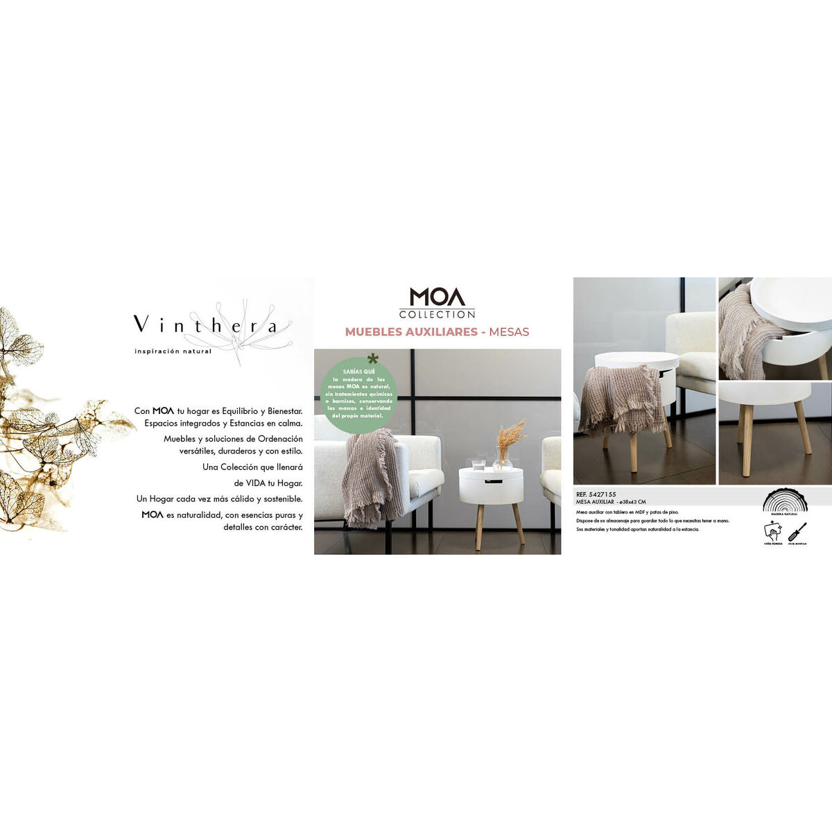 Sidobord Vinthera Moa Vit Beige 38 x 43 cm (4 antal) - 5