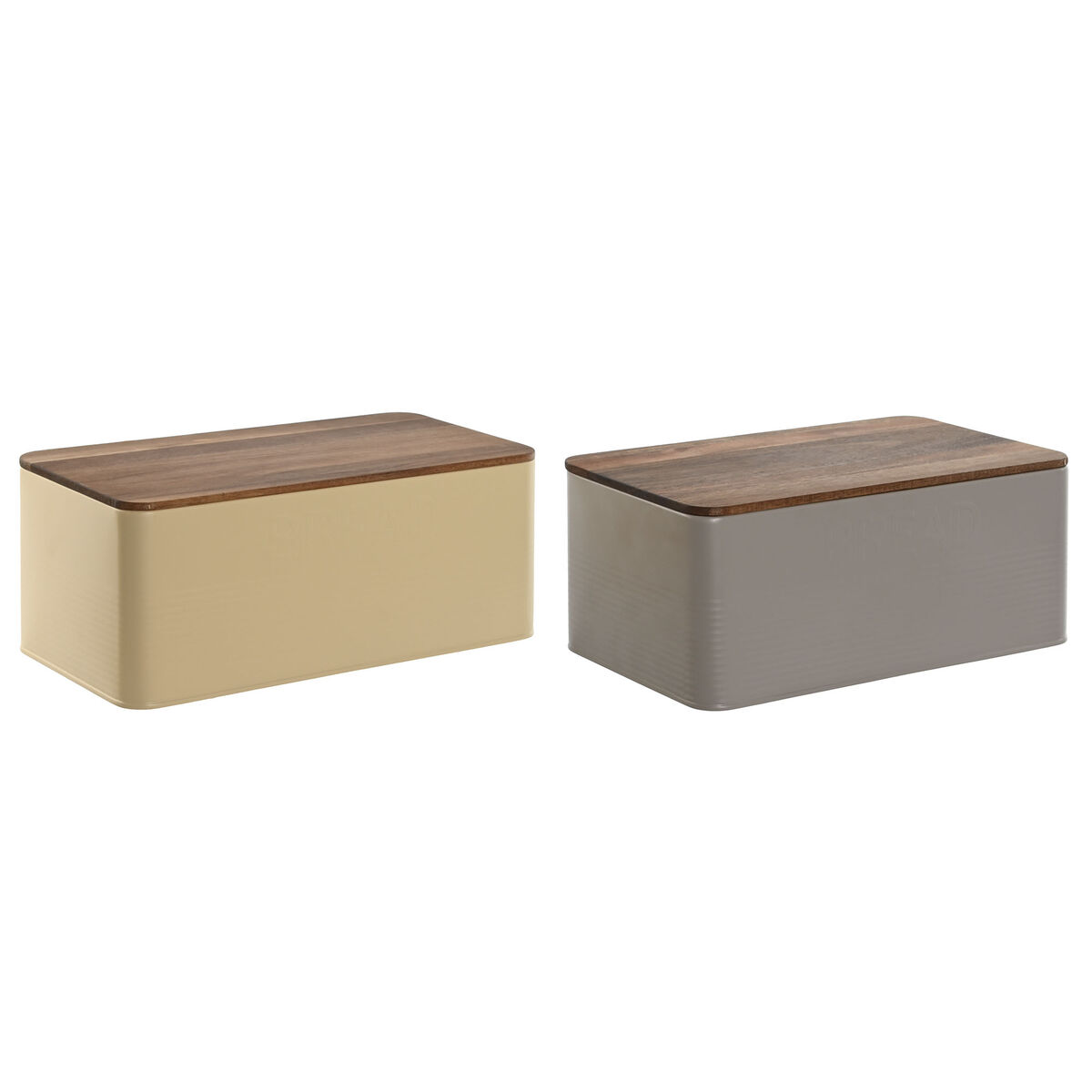 Brödkorg Home ESPRIT Beige Grå Metall Akaciaträ 33 x 18 x 12 cm (2 antal)