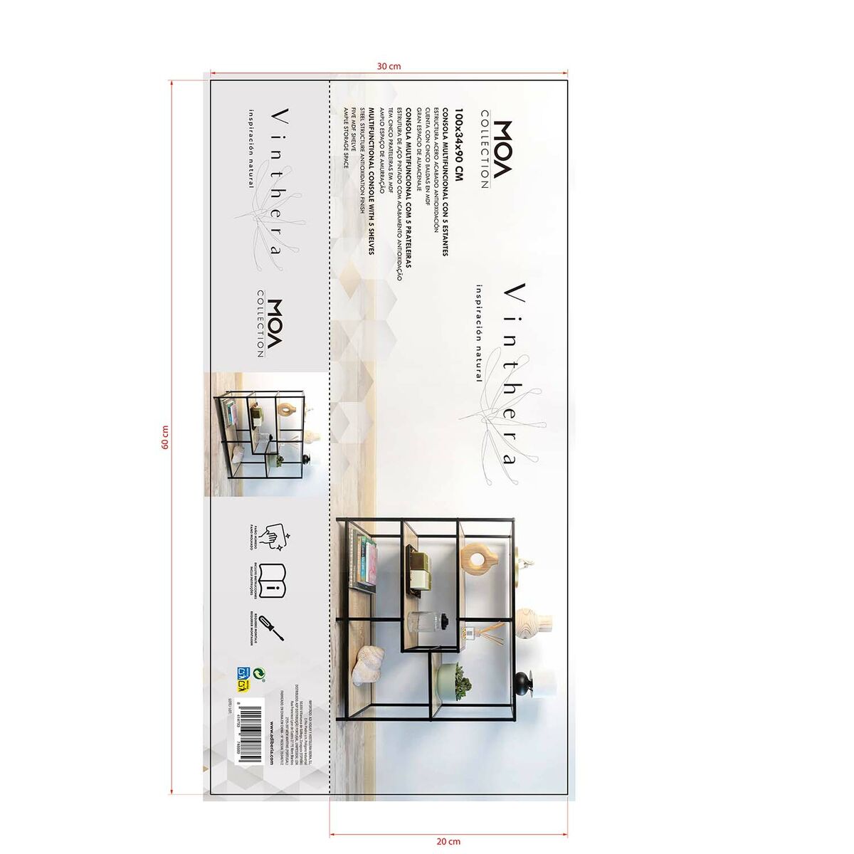 Sidobord Vinthera Moa Svart Beige 100 x 90 x 34 cm - 2