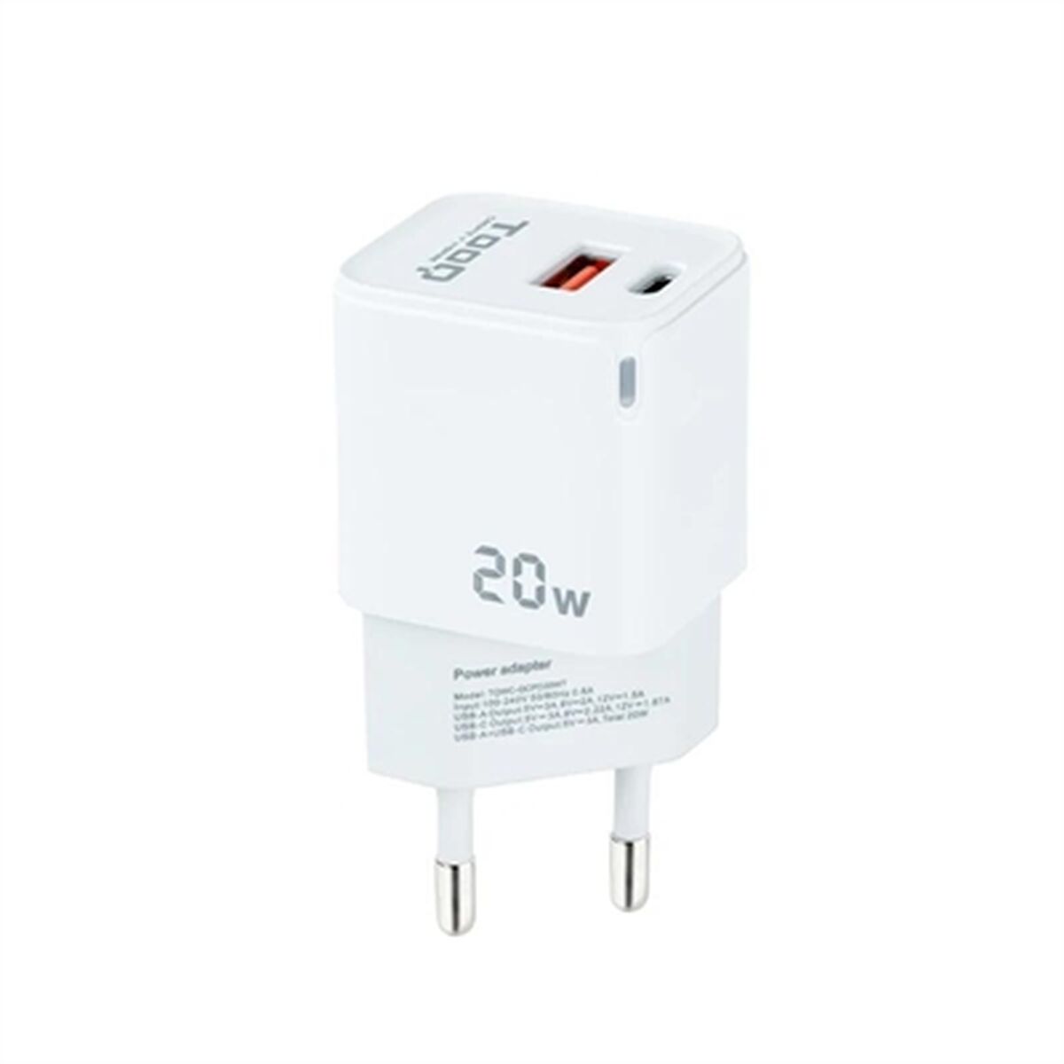 Väggladdare TooQ TQWC-QCPD20WT Vit 20 W USB-C USB-A (1 antal)