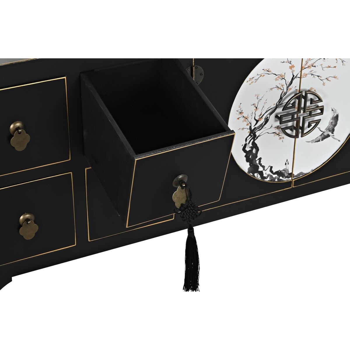 TV-möbler DKD Home Decor Svart Orientalisk Vit Gyllene Vit/Svart Metall Gran Trä MDF 130 x 26 x 51 cm - 5