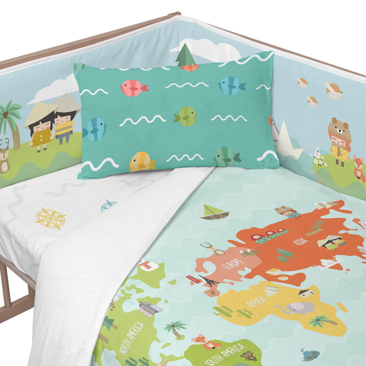 Skydd till spjälsäng HappyFriday Happynois World map Multicolour 210 x 40 cm - 3