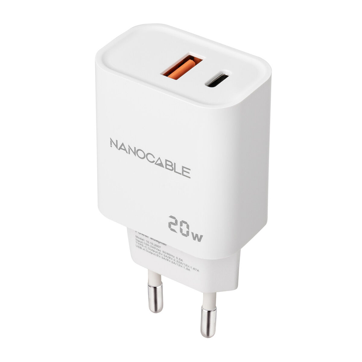 Väggladdare NANOCABLE Vit 20 W