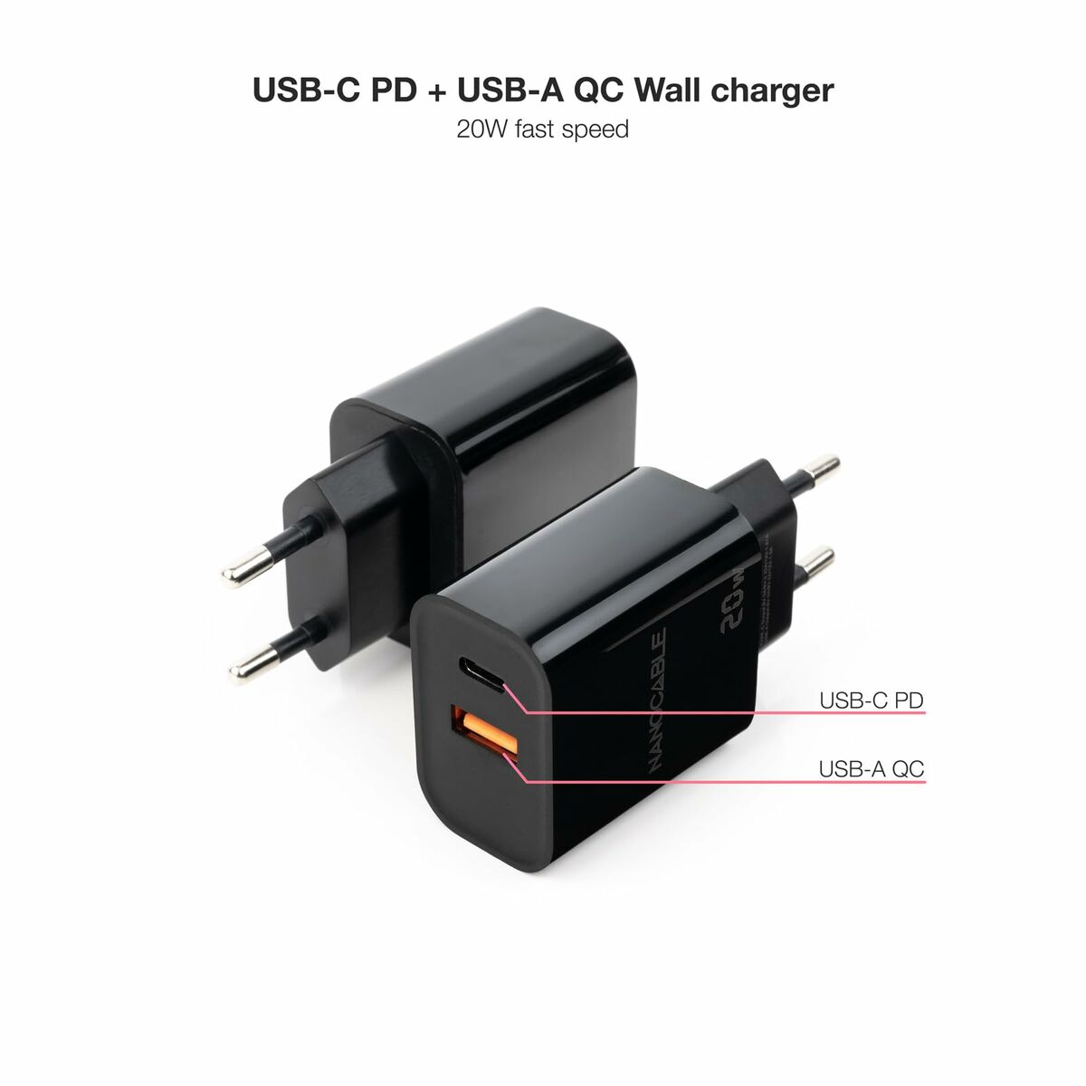 Väggladdare NANOCABLE Svart 20 W - 2