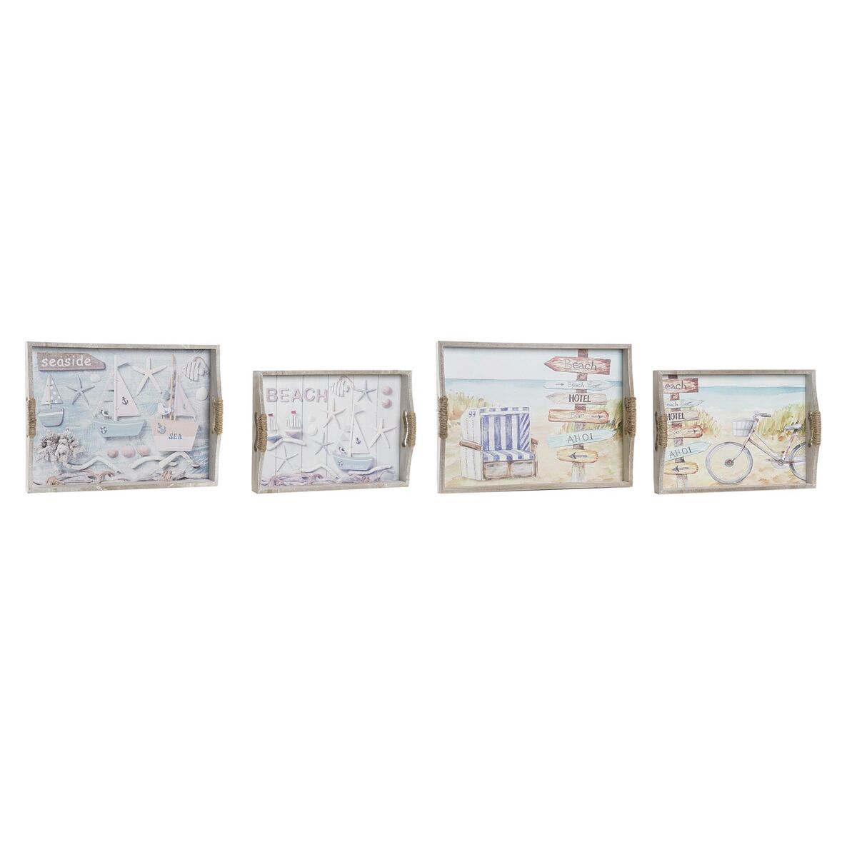 Uppsättning med Brickor DKD Home Decor Multicolour Trä MDF 40 x 30 x 6 cm (2 antal) (12 antal)