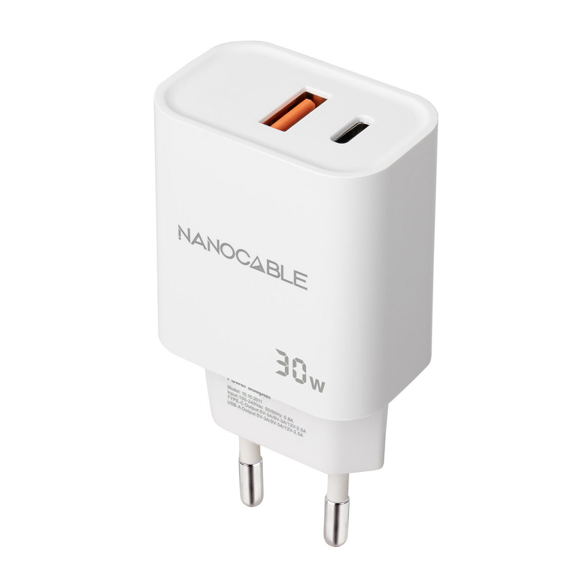 Väggladdare NANOCABLE Vit 30 W