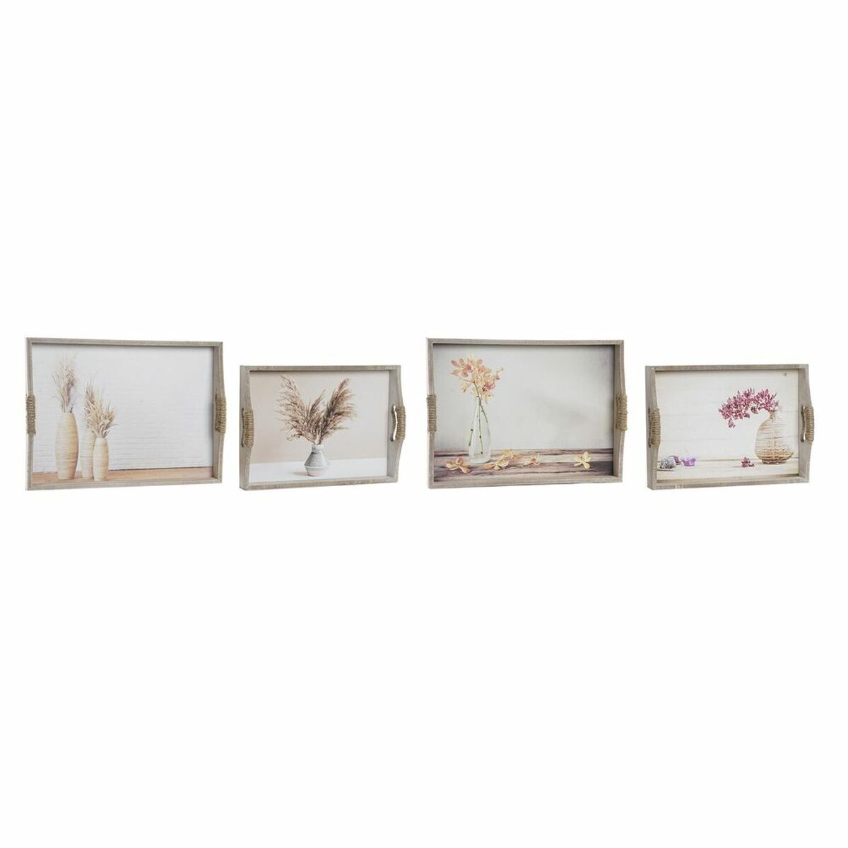 Uppsättning med Brickor DKD Home Decor Multicolour Gyllene Trä MDF Vas Skandinavisk 40 x 30 x 6 cm (2 antal) (12 antal) - 7