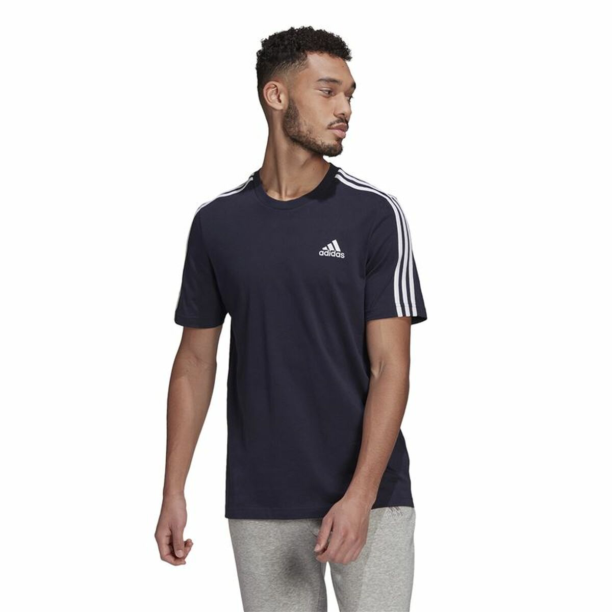 T-shirt med kortärm Herr Essentials 3 bandas Adidas Legend Ink Blå Mörkblå - 11