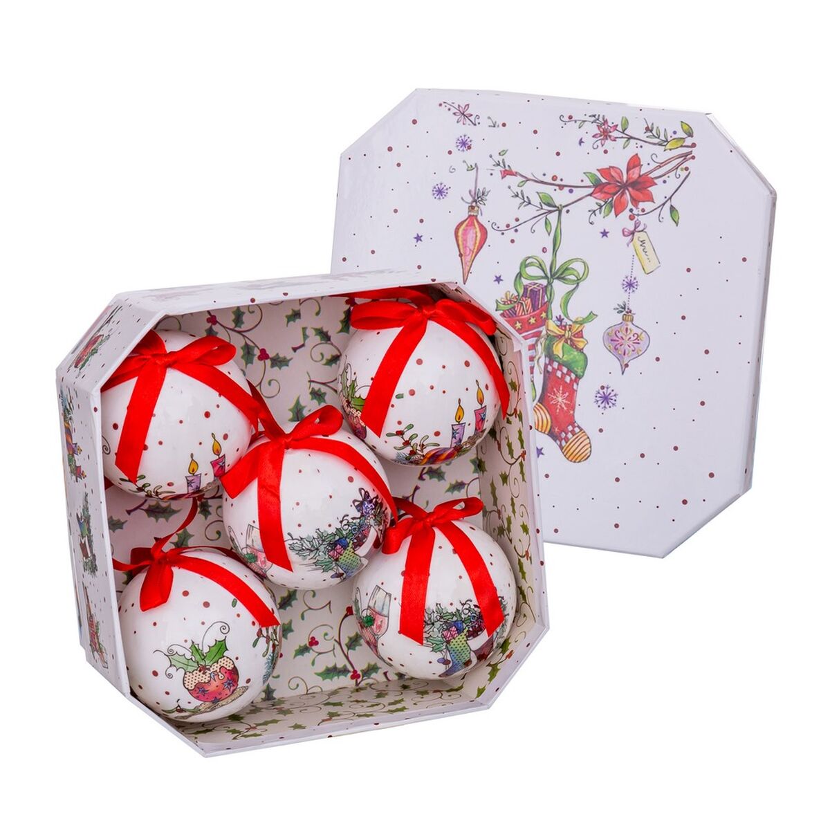 Julgranskulor Vit Multicolour Papper Polyfoam Strumpor 7,5 x 7,5 x 7,5 cm (5 antal)