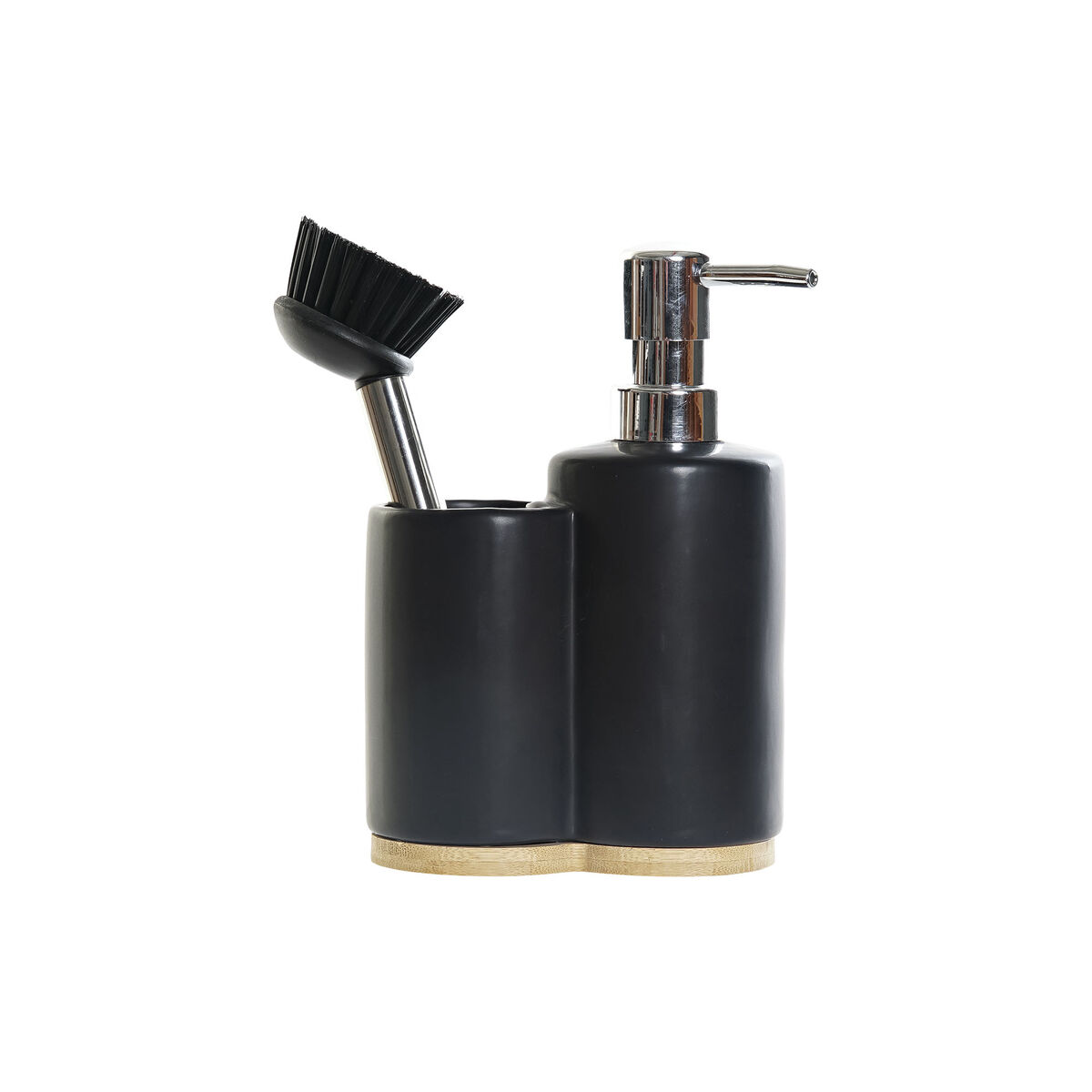 Tvålfat DKD Home Decor Svart Silvrig Naturell Bambu Rostfritt stål Dolomite 11,5 x 6,5 x 18,5 cm Kök