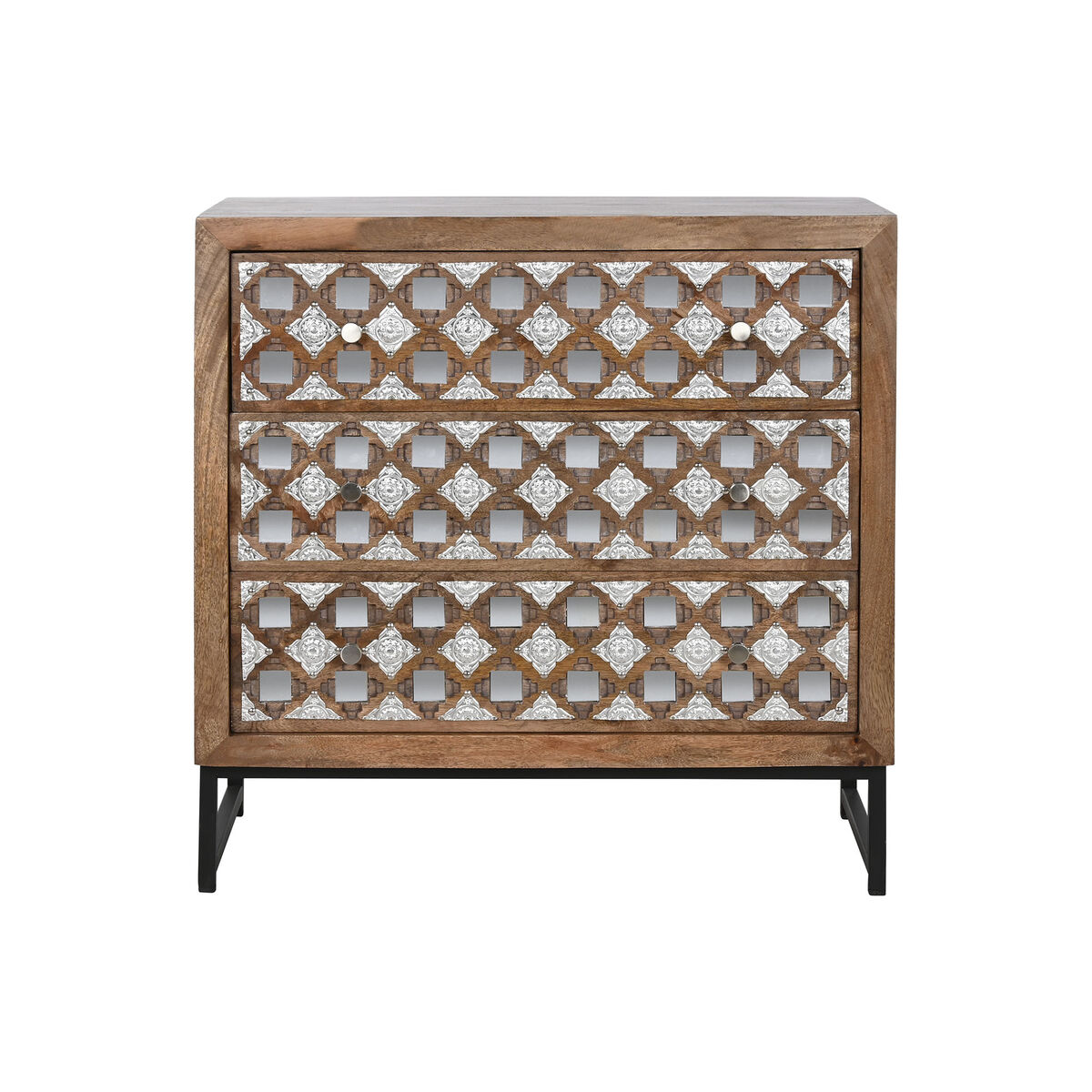 Kommod Home ESPRIT Brun Svart Silvrig Mangoträ Speglar Indier 80 x 38 x 80 cm - 2