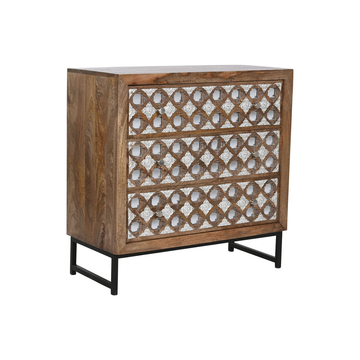 Kommod Home ESPRIT Brun Svart Silvrig Mangoträ Speglar Indier 80 x 38 x 80 cm