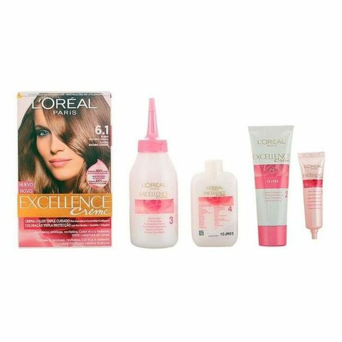 Permanent färg L'Oreal Make Up Excellence Mörkt askblont Nº 6,1 Rubio Oscuro Ceniza Nº 6,1-Rubio Oscuro Ceniza 192 ml