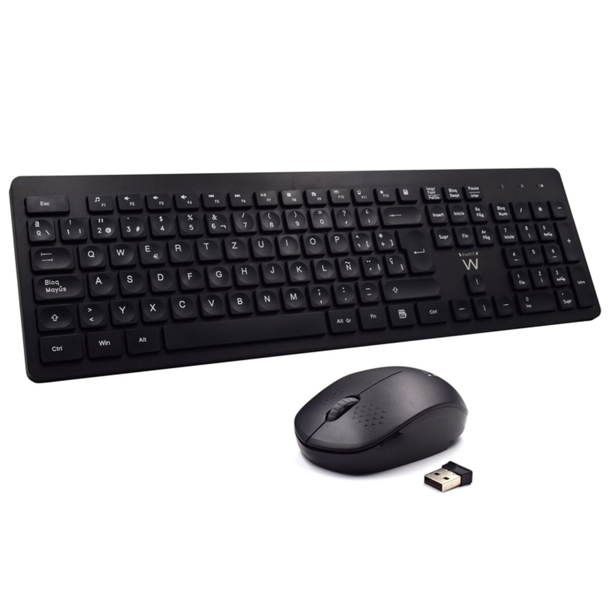 Trådlöst Tangentbord och Mus Ewent EW3256 2.4 GHz Svart Qwerty Spanska QWERTY