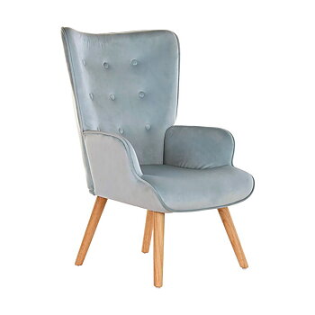 Fåtölj DKD Home Decor Himmelsblå Naturell Polyester Trä 67 x 75 x 96 cm