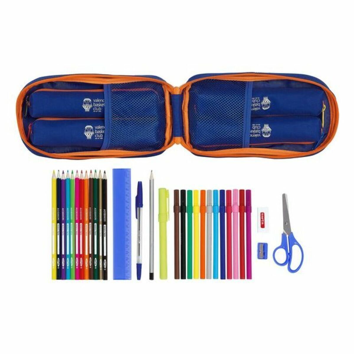 Pennfodral Ryggsäck Valencia Basket M747 Blå Orange 12 x 23 x 5 cm (33 Delar) - 16