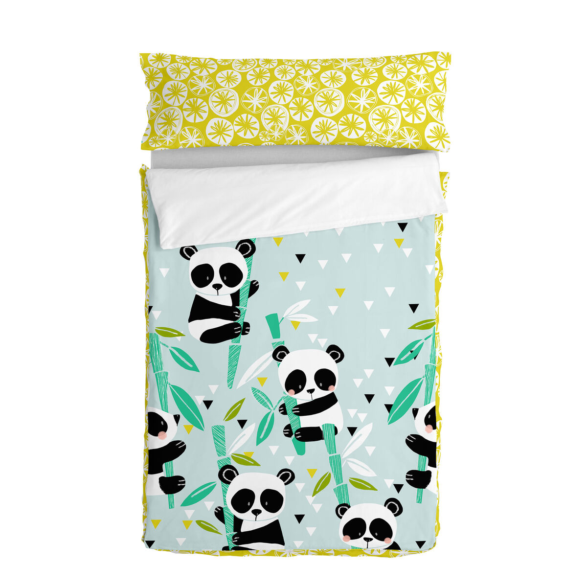 Vadderat täcke HappyFriday Moshi Moshi Panda Garden Blue Blå 105 x 200 cm