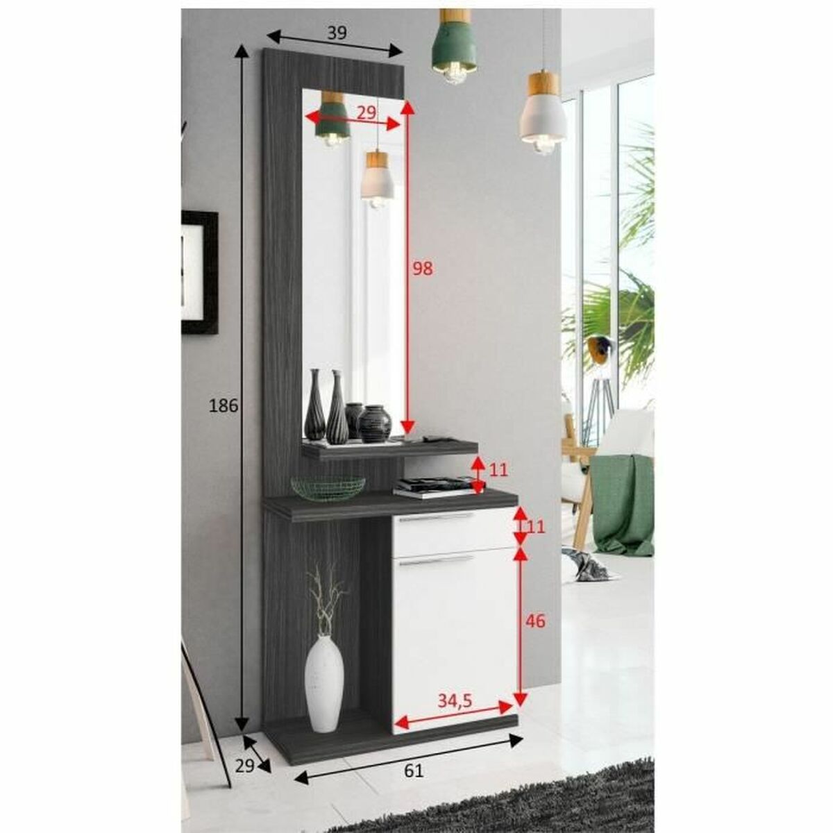 Mottagare KENDRA 186 x 61 x 29 cm Plast - 4