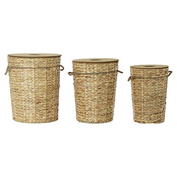 Korg - set DKD Home Decor Ljusbrun 44 x 44 x 54 cm Trä Metall 3 Delar