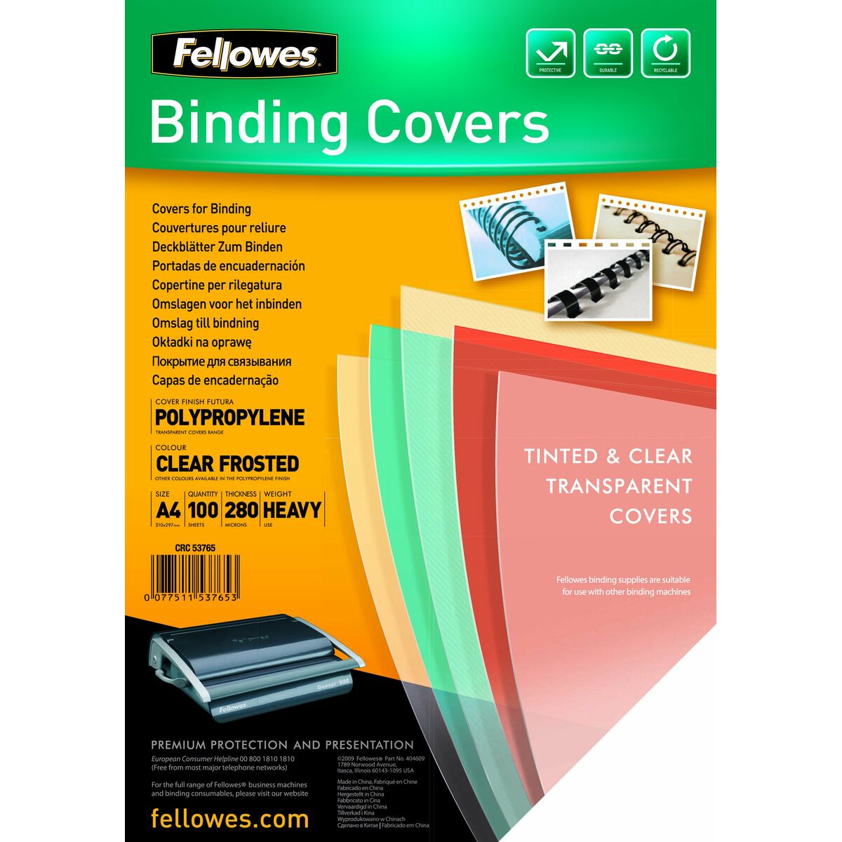 Tak Fellowes Futura 100 antal Bindande Transparent A4 polypropen Plast (100 antal) - 2