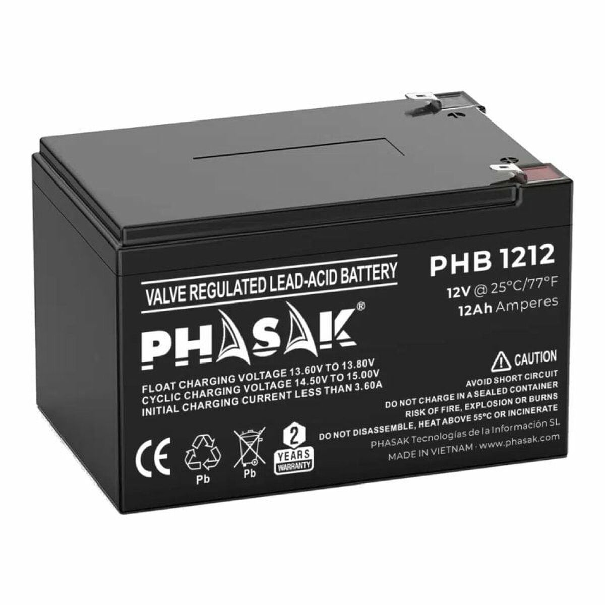 Batteri till System för Avbrottsfri Strömförsörjning UPS Phasak PHB 1212 12 V