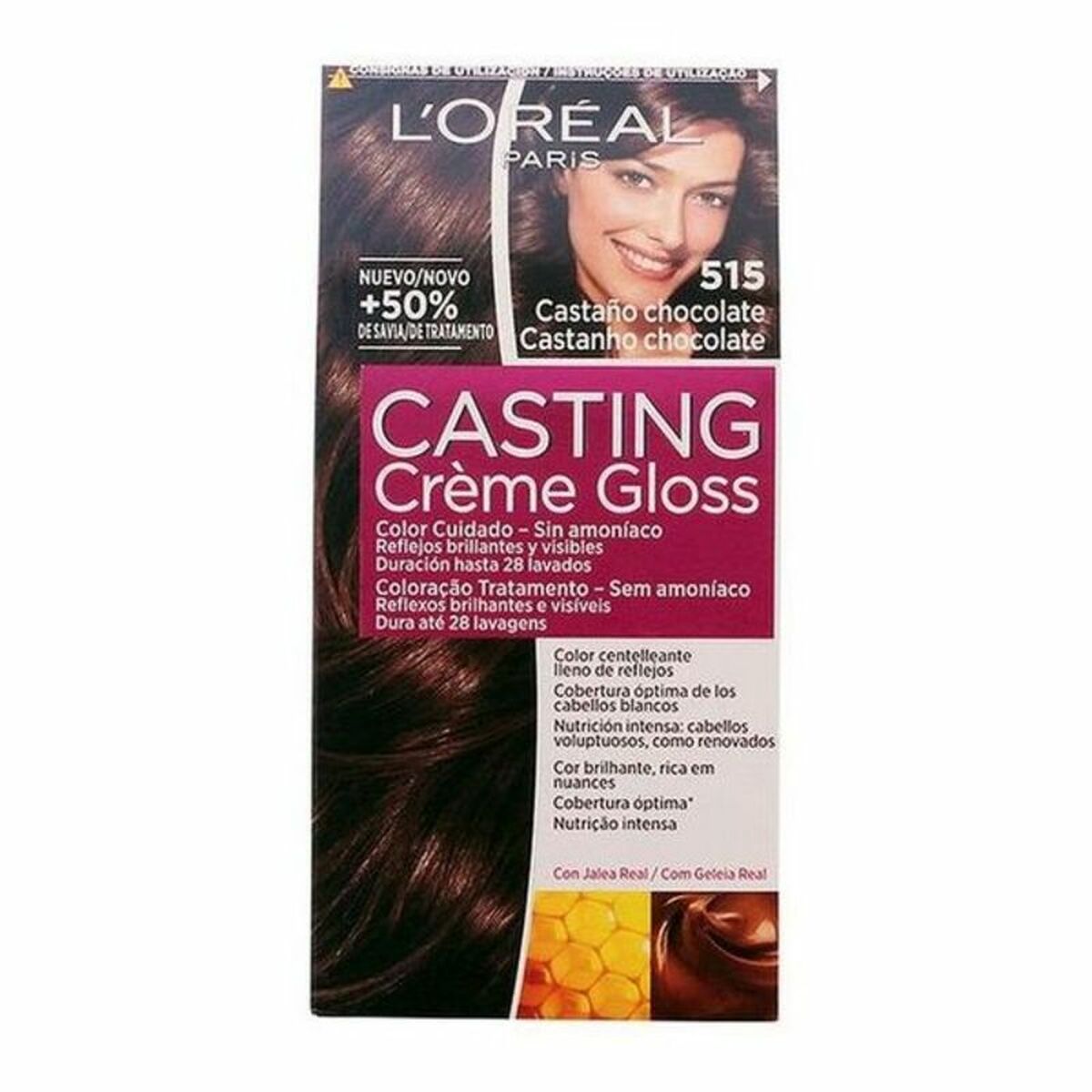 Färg utan ammoniak L'Oreal Make Up Casting Creme Gloss Chokladfärgat kastanjebrunt Nº 515-Chocolate Helado 180 ml
