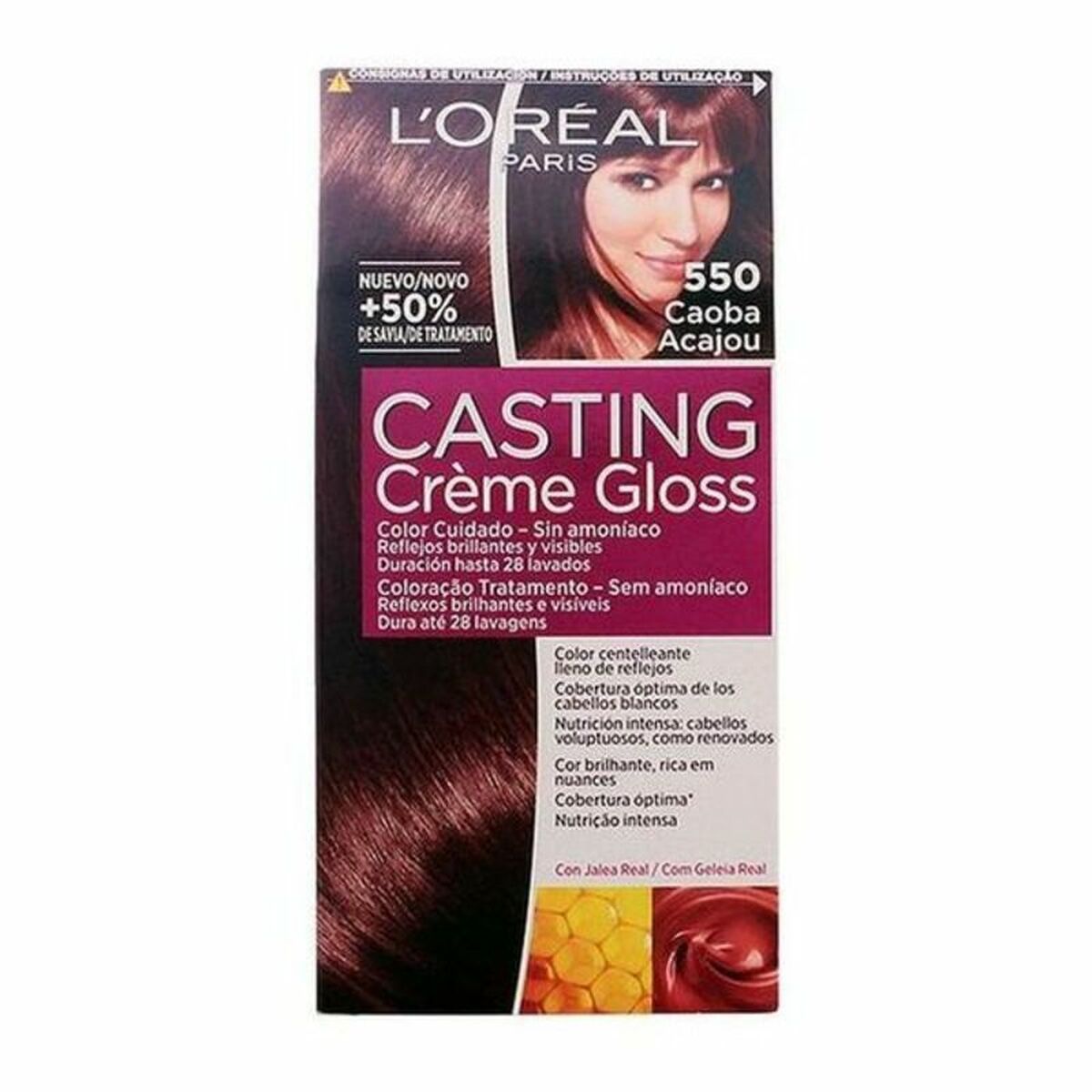 Färg utan ammoniak L'Oreal Make Up Casting Creme Gloss Nº 550-Caoba 180 ml
