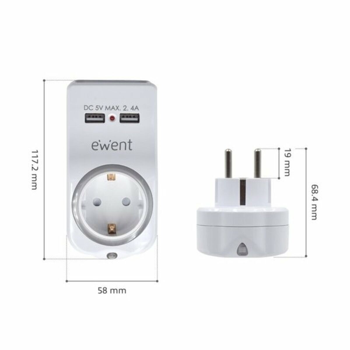 Väggkontakt med 2 USB-portar Ewent EW1225 16A 3680 W - 2