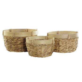 Korg - set DKD Home Decor Brun Naturell Bambu Rusar Tropiskt 40 x 40 x 23 cm 3 Delar